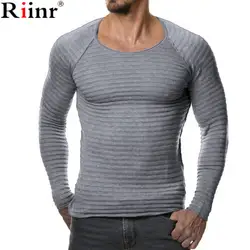 Riinr Новый свитер Для мужчин 2018 Повседневный пуловер Для мужчин осень в полоску с круглым вырезом с длинным рукавом качество трикотажные