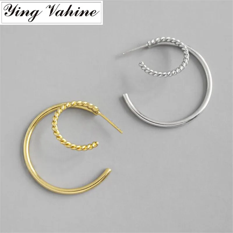

ying Vahine Simple Style 100% 925 Sterling Silver Double Circles Stud Earrings for Women Gold Annular Earring