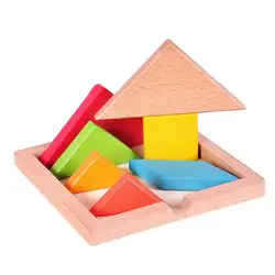 Горячая Распродажа красочные деревянные Tangram для детей Семь геометрической формы частей головоломки, развивающие игрушки