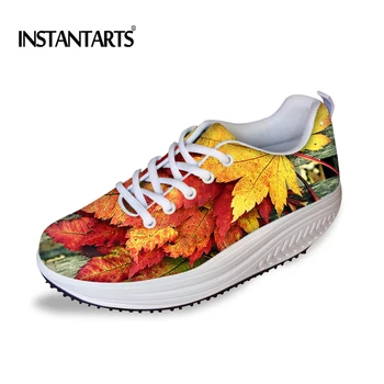 

INSTANTARTS 2018 Women Sport Fitness Shoes Maple Leaf Pattern Increasing Height Toning Shoes Breathable Body Shaping Swing Shoes