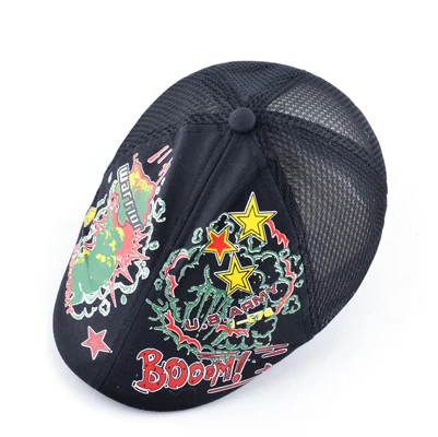 K25 Blue Весна-лето берет детский газетчика для мальчиков и девочек дышащие сетки без каблука кепки Дети печати береты для женщин беретка дети открытый остроконечные берет - Цвет: K25 Blue