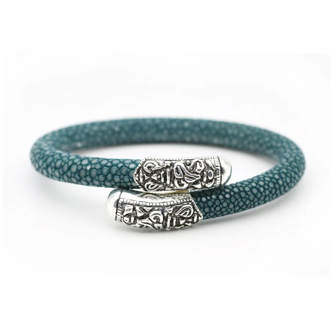 

Stingray Bracelet Jewelry 8mm Dia Real Pearl Fish Skin leather Bracelets Men Women Gift High Quality 925 Sterling Silver Clasps
