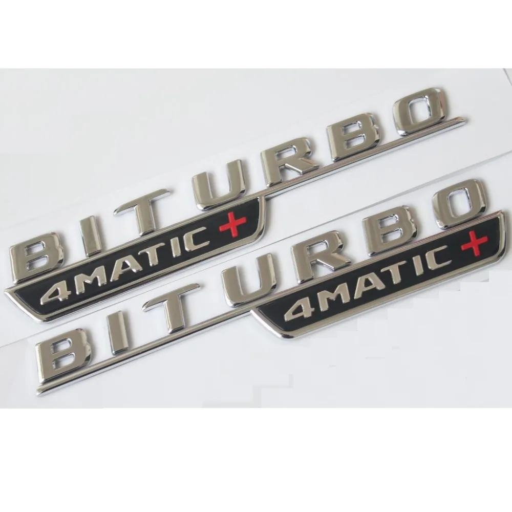 1 пара хромированных эмблем BITURBO 4matic + эмблемы для багажника автомобиля Mercedes Benz AMG