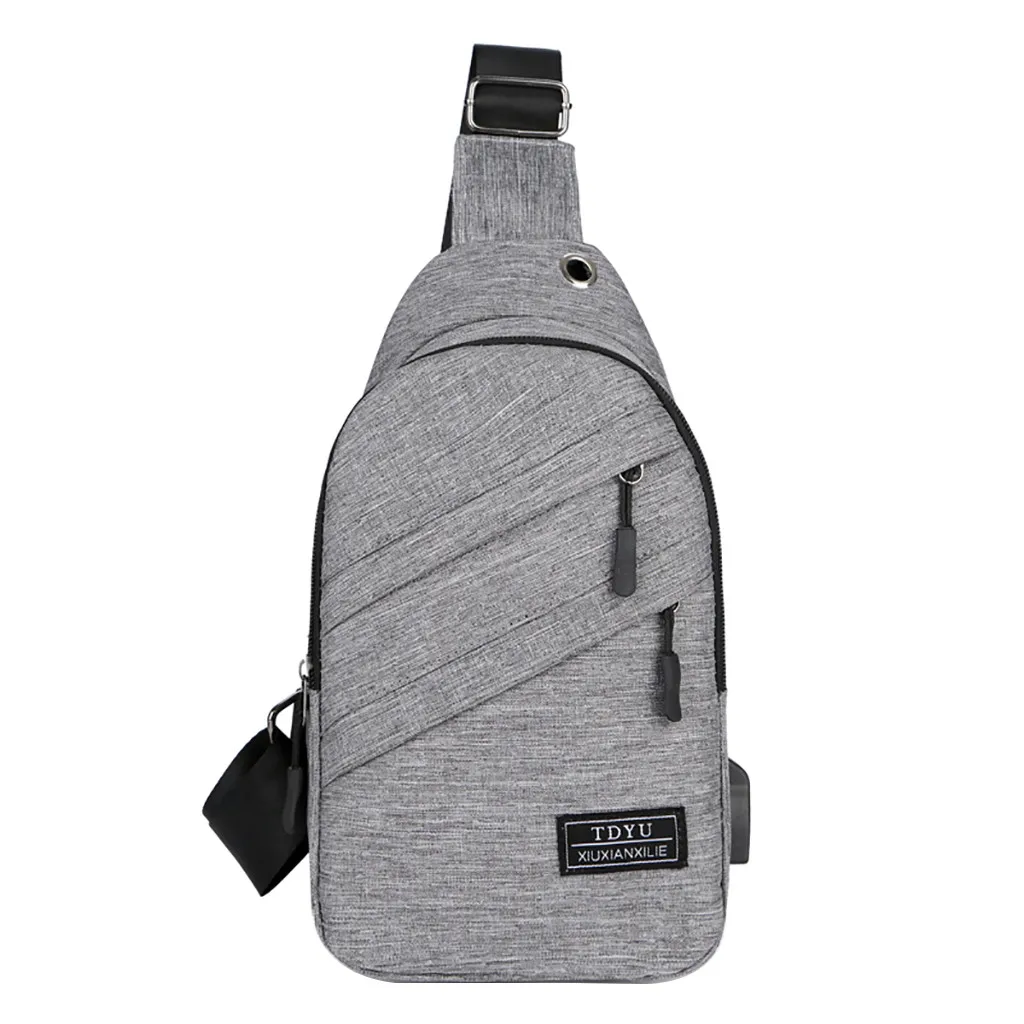 Зарядка через usb, сумка через плечо для мужчин на открытом воздухе нагрудная сумка в стиле casual из водонепроницаемого материала Наплечная Сумка корейской версии гарнитура пакет с дырочкой# YL5 - Цвет: Серый