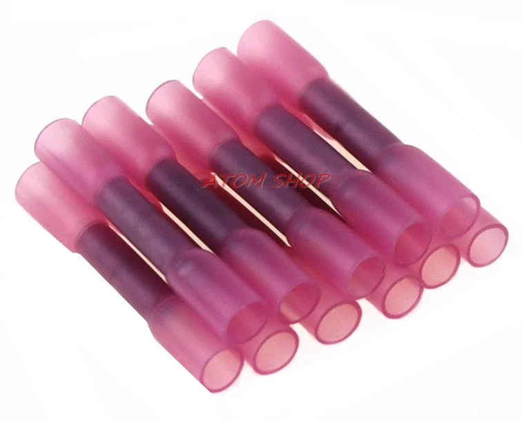 

10Pcs BHT1 transparent Red Heat Shrink Butt Connectors Splices For 0.5-1.5mm2 22-16 AWG Wire