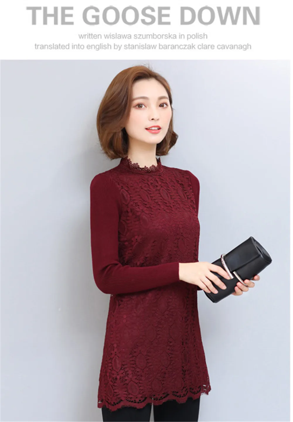 Autumn-Winter Thicken Women Lace Dress 2017 All Match Sweater Sleeve Wine Lace Dress vestido Plus Size 3XL bodycon Work Dress  (6)
