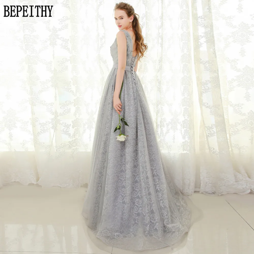 BEPEITHY Robe De Soiree А-силуэт Тюль v-образный Вырез Аппликация из бисера длинное вечернее платье для вечерние элегантные длинные наряд для