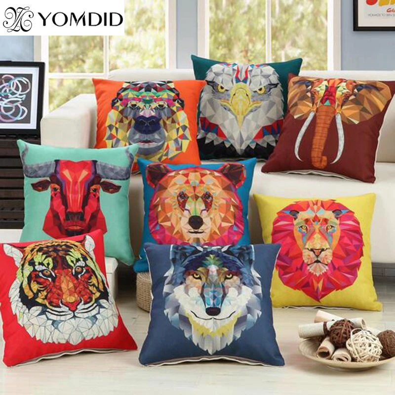 Fashion New Cushion Tiger Lion Elephant Print pillow Bed Sofa Home Decorative Pillow Fundas Para Almofadas Cojines