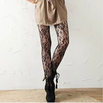 

Women Sexy Rose Pattern Pantyhose Stocking Hollow Elastic Black Hosiery Tights