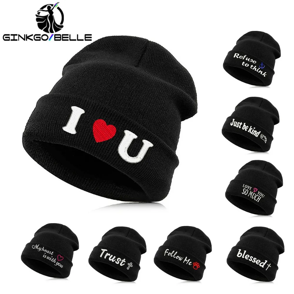 Beanie шляпа Skullie шапка, вязаная шапка-носок зима-осень вышивка лозунг девиз слова в стиле панк Для мужчин Для женщин для мальчиков и девочек для уличных танцев