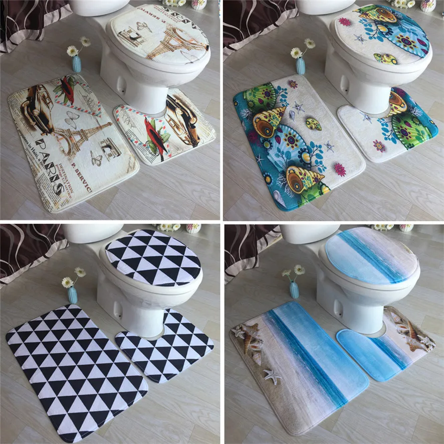 Zero B7727 дропшиппинг новая ванная комната Нескользящая синяя океан Стиль стойка для тряпок+ крышка унитаза+ коврик для ванной