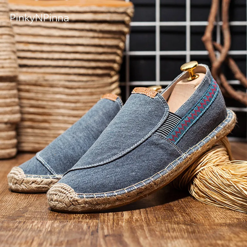vintage men's casual canvas loafers flat hemp bottom Espadrilles driving soft shoes for holiday beach sailing Bohemian style vintage men's casual canvas loafers flat hemp bottom Espadrilles driving soft shoes for holiday beach sailing Bohemian style