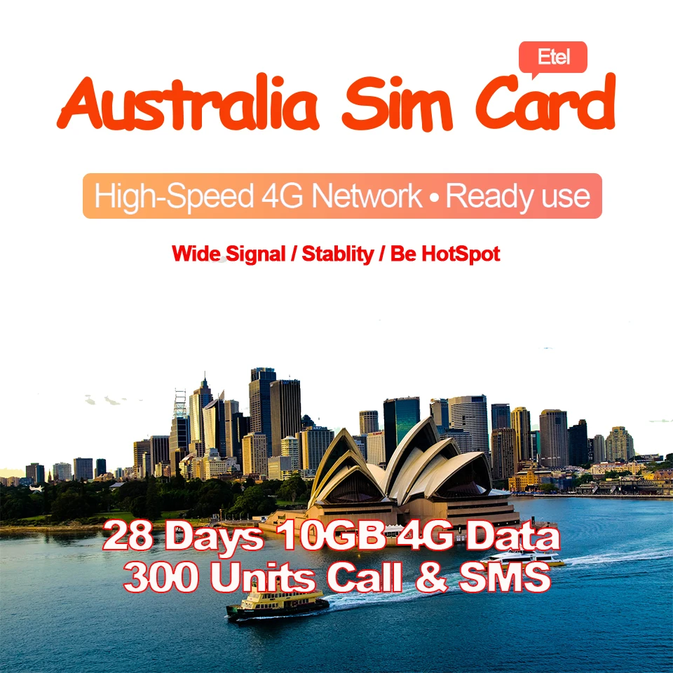 

Mewfi 28 Days Australia Travel Sim Card Prepaid 10GB 4G Data+300 Units Call & SMS Etel Network 3in1 Triple Mobile Phone Sim Card
