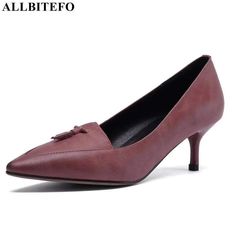 

ALLBITEFO full genuine leather pointed toe high heels party women shoes high quality women high heel shoes office ladies shoes