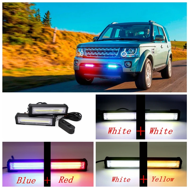 Tak Wai Lee 2X 40W COB LED Strobe Flash Warning Car Light DC12V 8 Modes Change Styling Fireman Police Emergency Waterproof Lamp