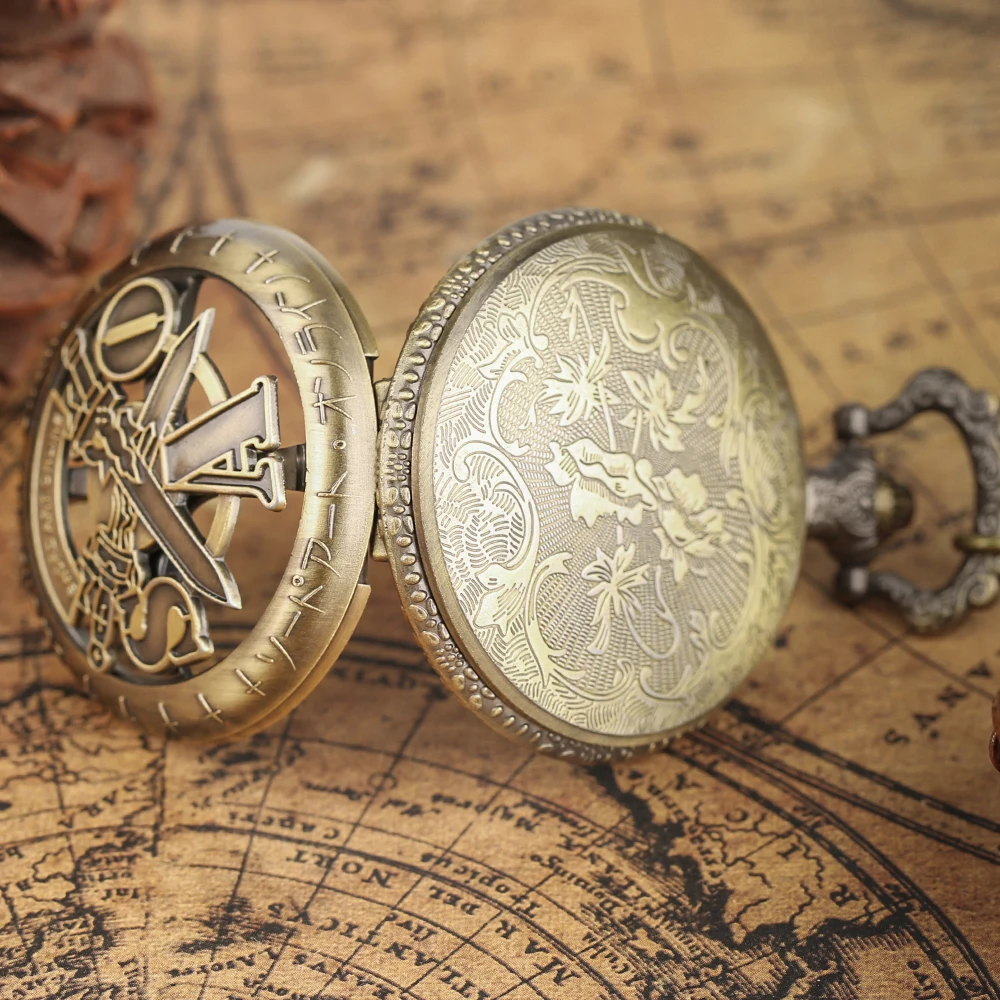 Antique Pocket Watch Free Shipping Vintage Bronze Sword Art Online Chain Pocket Watch Necklace Pendant Mens Christmas Gift  (10)