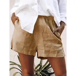 2019 женские шорты для дома Летние повседневные короткие Полиэстеровые пляжные однотонные женские шорты с карманами