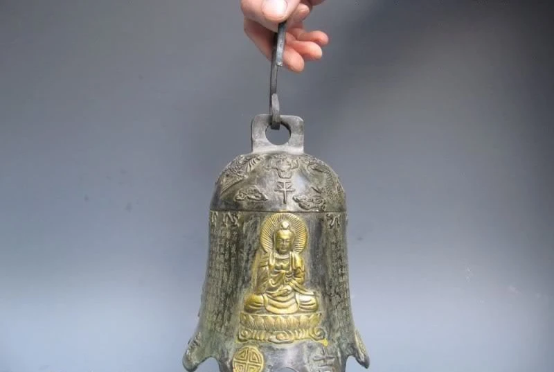 

China Folk Fane cenobian Bronze Copper Dragon & phenix Buddha bell horometer
