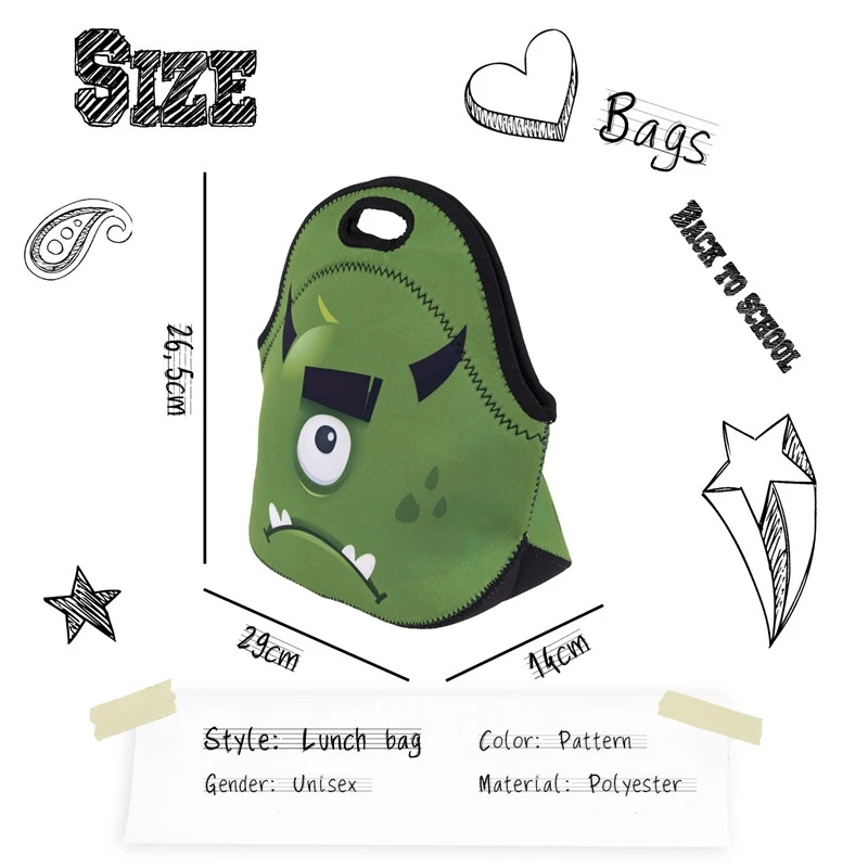 Термоизолированные сумки для обеда Jom Tokoy GreenMonster с 3d принтом женщин и детей