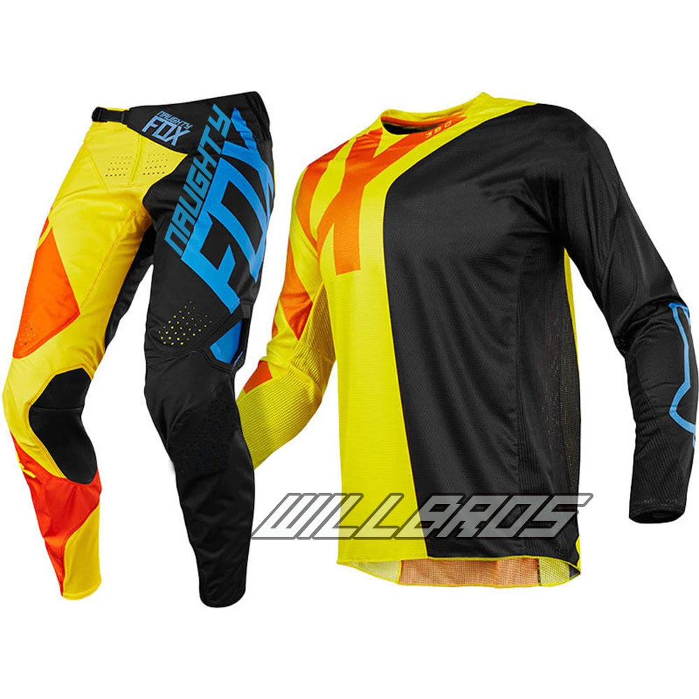 

NAUGHTY FOX 360 Yellow Preme Jersey & Pant Combo MX Motocross Dirt Bike Off-road ATV BMX Gear Set shatter-resistant racing suit