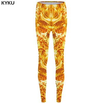 

New Brand Flame Leggings Full High Waist Sexy 3d pants Yellow Sexy Leggings Print Legging Trousers for Women Fitness legging