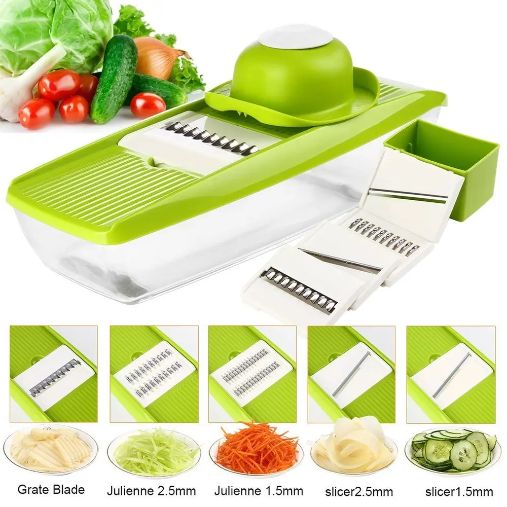 

Mandoline Slicer Multifunctional Vegetable Peeler Slicer, Food Container for Vegetable Fruit Cutter with 5 Blades kitchen tools