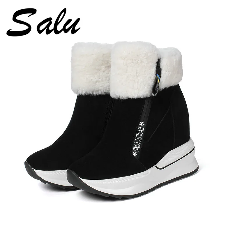 salu winter Women Boots Genuine Leather Ladies Shoes Platform High Heels Ankle Boots Fashion Female Booties