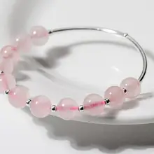 Реальные. 925 пробы серебряные ювелирные изделия 8,5 мм розовый кварц браслет с камнями на запястье с бисером амулеты GTLS539