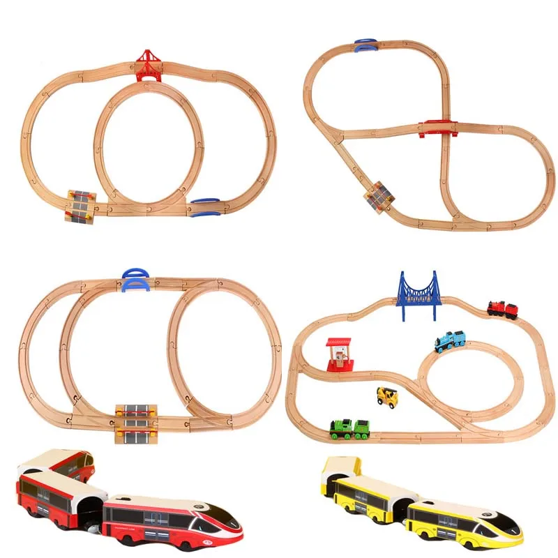 Деревянный поезд трек набор деревянная железная дорога прямой и изогнутый расширение трек Take-n-Play моторизованный Электрический поезд трек мастер-игрушки