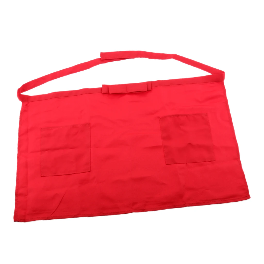 Unisex Kitchen Bow Short Apron Bar Pub Server Waiter Waitress 2 Pockets Apron 7 Colors