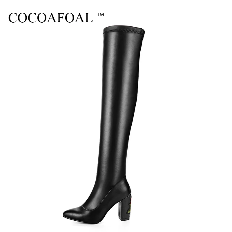 

COCOAFOAL Winter Black Embroider Thigh High Boots Sexy Plus Size 33 43 Chelsea Over The Knee Boots Woman Gray High Heeled Shoes