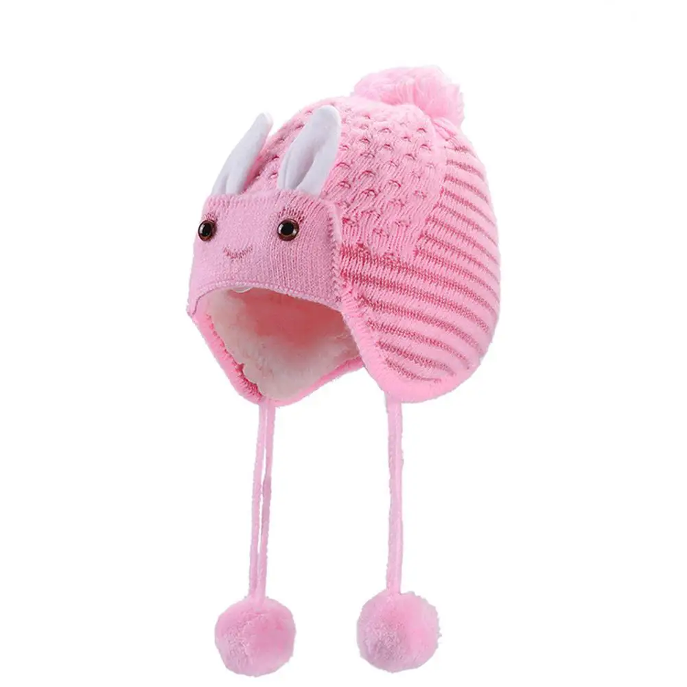 

Cute Rabbit Ear Design Baby Cap Warm Hats Autumn WInter Hat with Fleece Earmuffs Outdoor Baby Warm Knit Hats san0