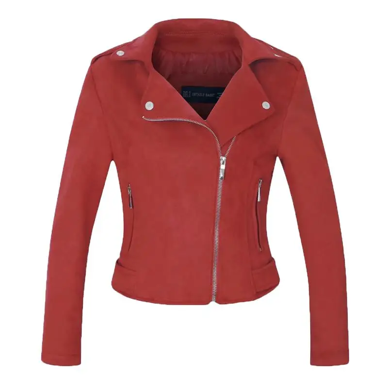 Ly Varey Lin для женщин из искусственной мягкой замши кожаные куртки тонкий мотоцикл байкер матовое пальто леди розовый и красный цвета Панк Курт - Цвет: Red