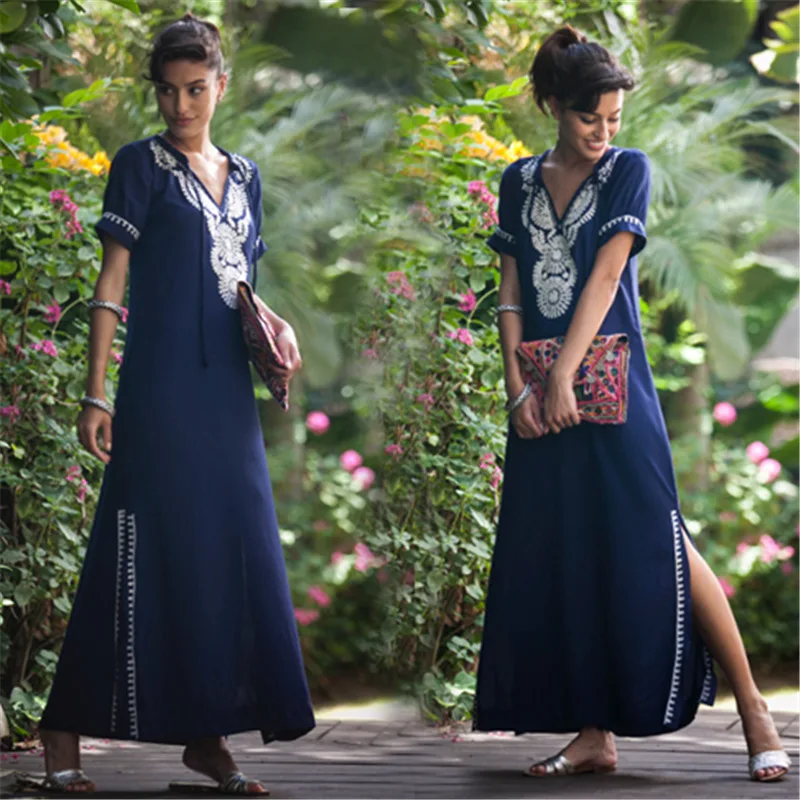 

Embroidery Cotton Beach Cover up Saida de Praia Swimsuit Women cover up Tunics for Beach Pareo Sarong Beachwear 04106