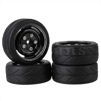 

Mxfans 4x Black RC1:10 Rubber Tyres Tires Alloy Wheel Rims with Screws for On Road Car