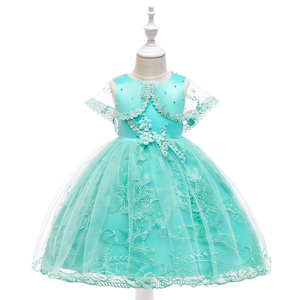 

Retail5275 Lace Cape Flower Embroidery Princess A-line Baby Girl Dress Summer Wedding Party Kid Dress For Girl baby girl clothes