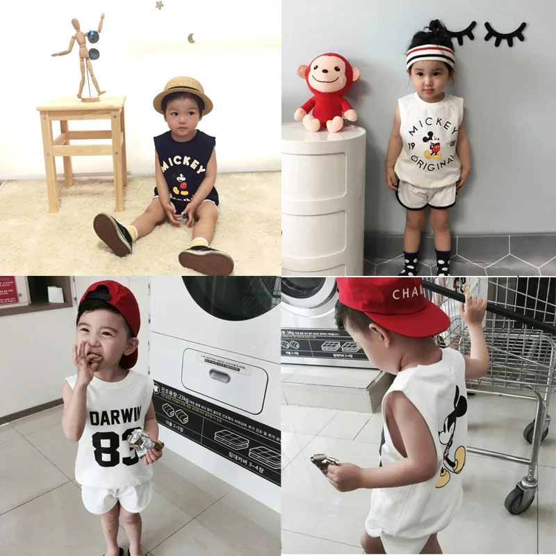 

2017 Korean Children's Clothing, Summer Children's Suits, Vest + Shorts, 2 Sets Girls Clothes