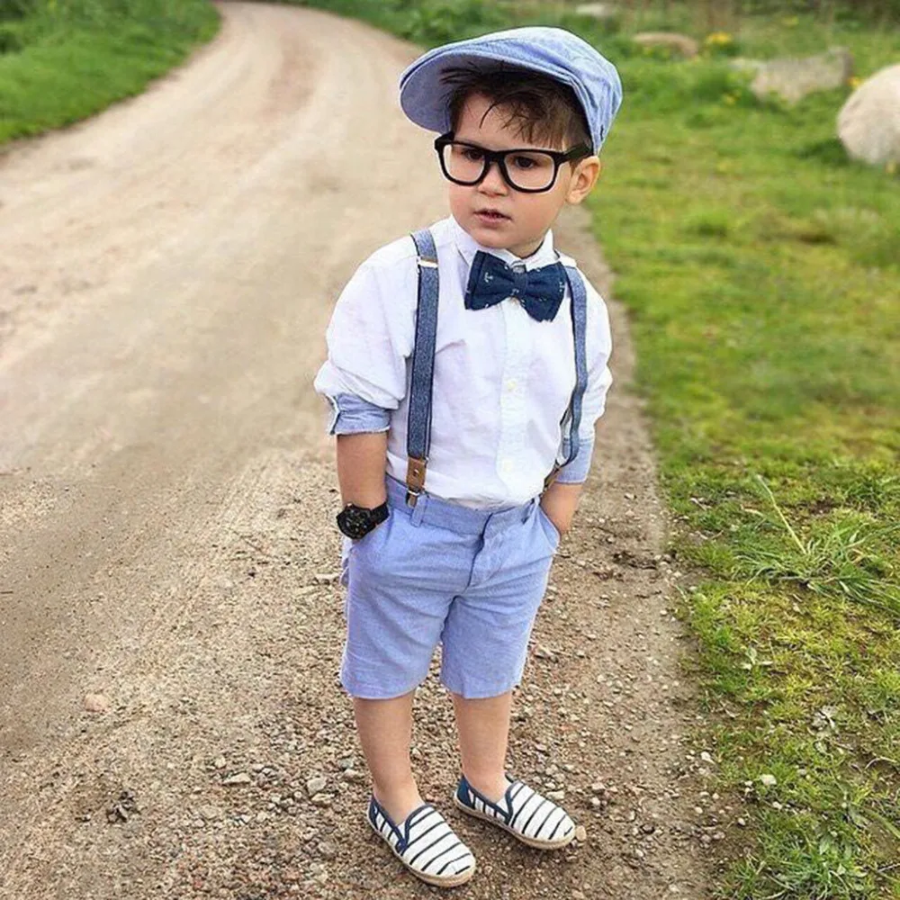 

2019 Children Handsome Clothing Kids Casual Bowknot Shirt+Shorts Pants Gentleman Party Suit Vetement Enfant Garcon Roupa Menino