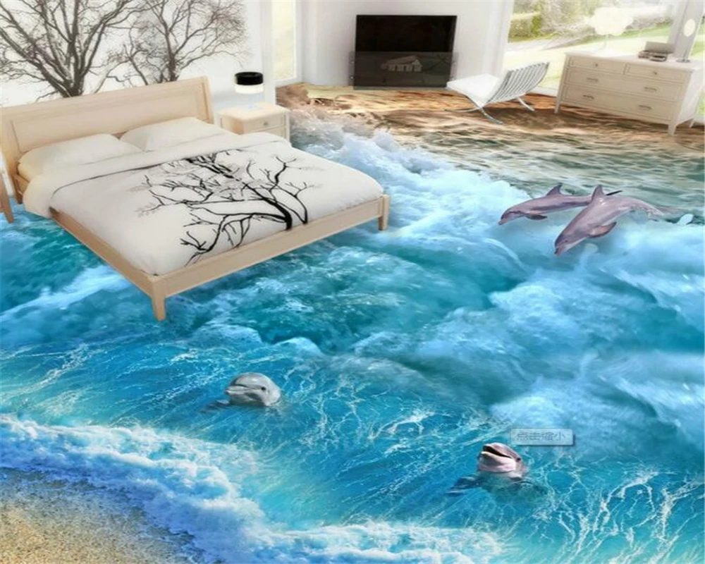 3d sea beach floor dolphin 3D wall murals wallpaper floor Waterproof