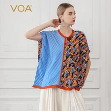 Voa шёлковый жоржет больше размера d футболка для женщин с 3D принтом дамы топы рукав летучая мышь Повседневная футболка Лето Boho Большой размер O шеи B620