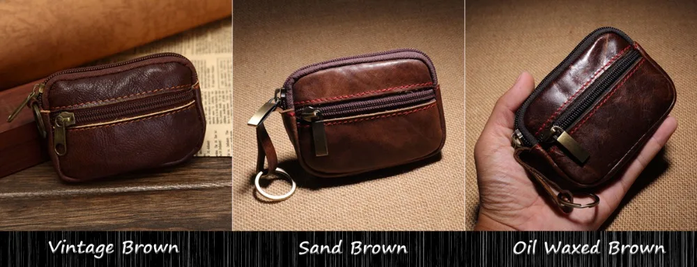 Vintage style Genuine Leather Coin Purse Small Real Leather Coin Wallet Credit card holder bag can attach to belt Iamvoid 3 colors