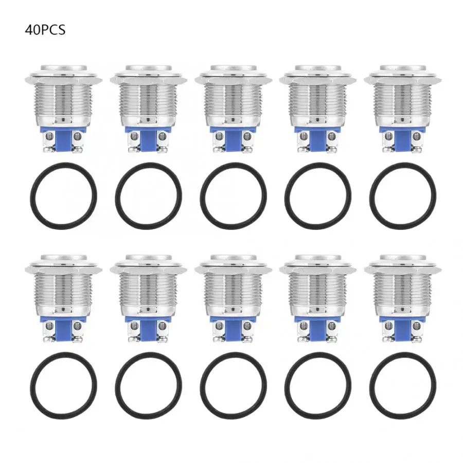 

Button Switch 40pcs 19mm Metal Waterproof Momentary Push Button Switch Auto Reset High Head 2-Pin Switch