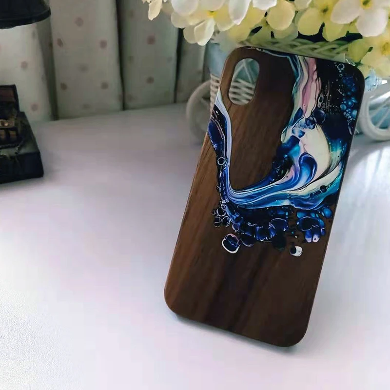 

graffiti exotic multi-colored real wood and colored drawing phone case for Iphone 6 S 7 8 plus X S R MAX retro wooden shell