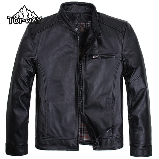 Cheap High Quality Classic Genuine Cowskin Leather Motorcycle Jacket Men Leisure Warm Coat Wear Resistant Motocross Jaqueta Motoqueiro