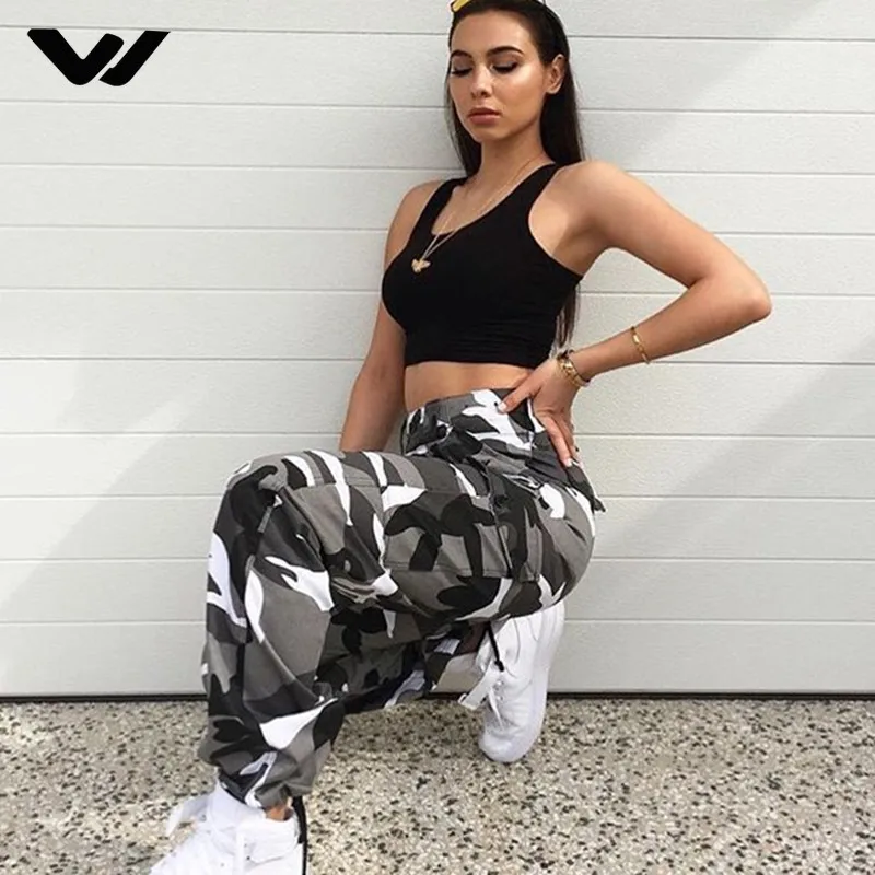 2018 invierno mujeres Camo pantalones moda calle Jean pantalones Pantalon Mujer Denim militar pantalones sueltos|Pantalones y capri| AliExpress