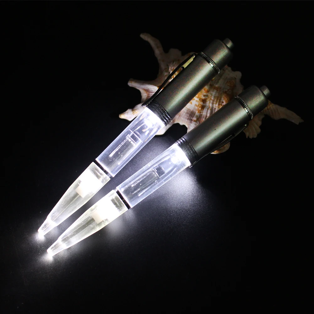 2PCS PACK Metal LED light ballpoint pen LED Glow light up pen Metal