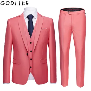 

(Jacket+Vest+Pants) Men's Slim Fit Suits Man Wedding Suits With Pants Business Mens Formal Wear High quality Male Casual Suits