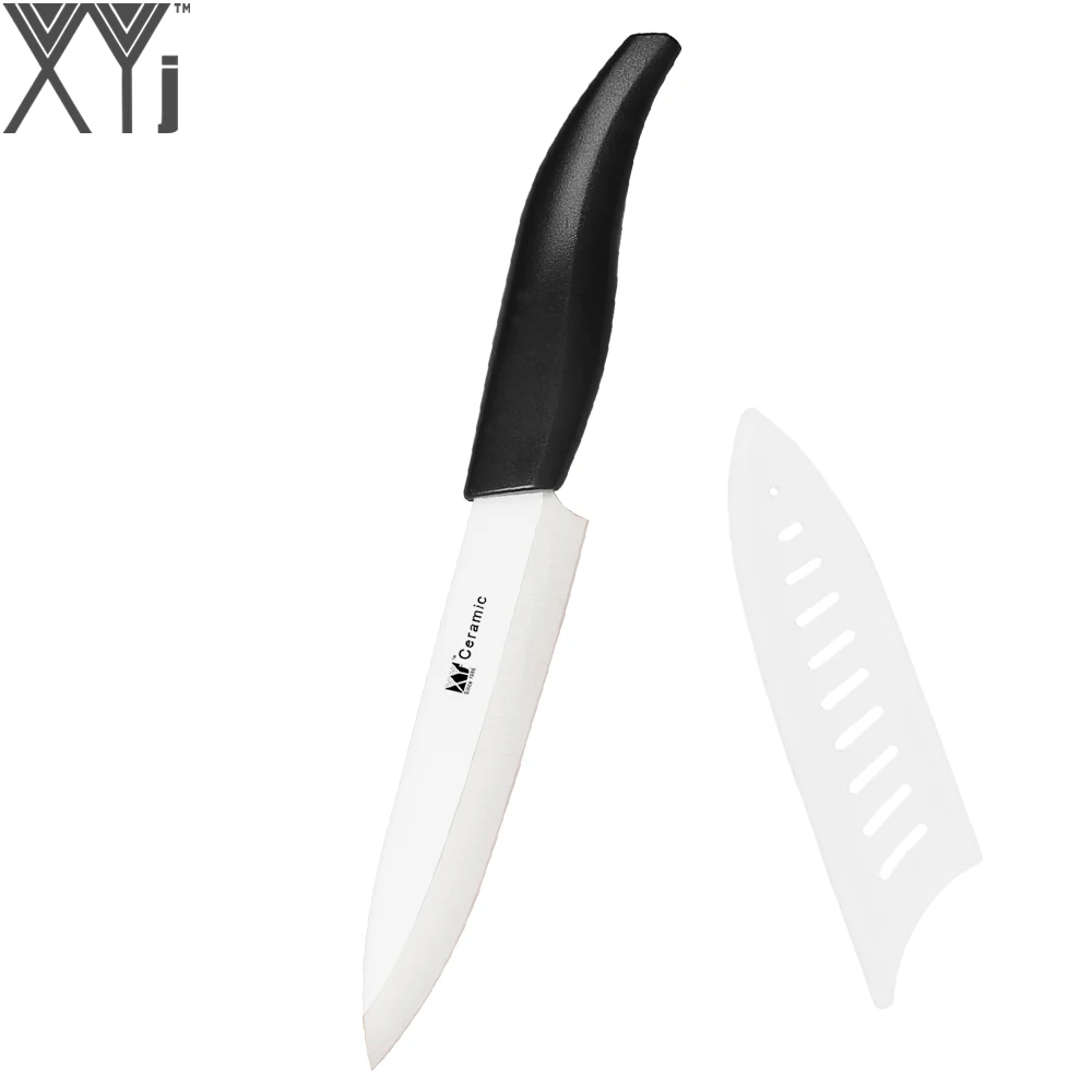 XYj White Blade Ceramic Knife Black Handle 5 inch Slicing Knife Soft