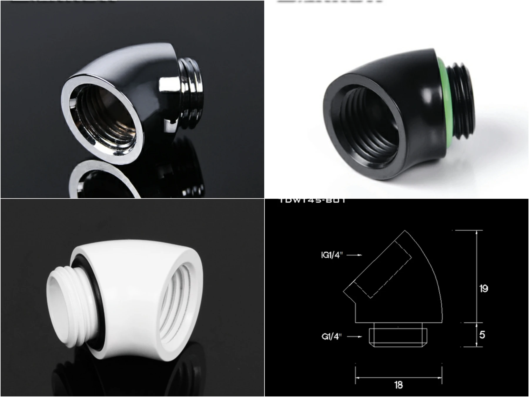 

Barrow G1/4" 45 Degree Fitting Connector TDWT45-B01 TDWT45-V2