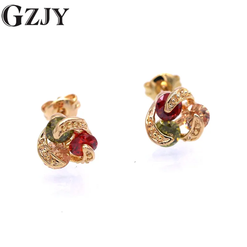 

GZJY Fashion Jewelry Champagne Gold Color Multicolor Zircon Stud Earrings For Women Girl Brincos Wedding Party Jewelry Gift